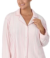 Donna Karan Plus Size Striped Long Sleeve Notch Collar Pant Pajama Set