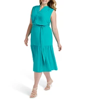 Donna Karan Plus Size V-Neck Button Front Midi Dress