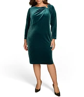 Donna Karan Plus Size Velvet Boat Neck Long Sleeve Hardware Sheath Dress