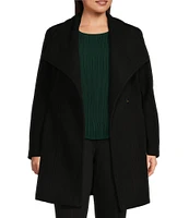 Donna Karan Plus Size Wool Blend Envelope Collar Belted Wrap Coat