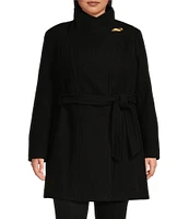 Donna Karan Plus Size Wool Blend Envelope Collar Belted Wrap Coat