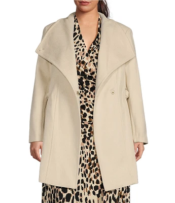 Donna Karan Plus Size Wool Blend Envelope Collar Belted Wrap Coat