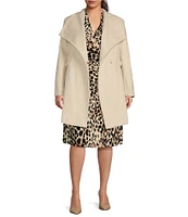 Donna Karan Plus Size Wool Blend Envelope Collar Belted Wrap Coat