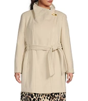 Donna Karan Plus Size Wool Blend Envelope Collar Belted Wrap Coat