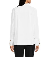 Donna Karan Point Collar Long Sleeve Framed Hem Button Front Shirt