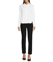 Donna Karan Point Collar Long Sleeve Framed Hem Button Front Shirt