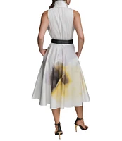 Donna Karan Point Collar Sleeveless Soft Cotton Floral Print Dress
