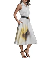 Donna Karan Point Collar Sleeveless Soft Cotton Floral Print Dress