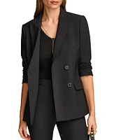 Donna Karan Ponte Double Breasted Flap Pocket Notch Lapel Blazer