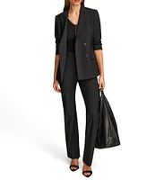 Donna Karan Ponte Double Breasted Flap Pocket Notch Lapel Blazer