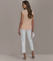 Donna Karan Ponte Pleated Slim Leg Faux Pocket Pants