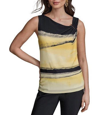 Donna Karan Printed Asymmetric Neck Sleeveless Top