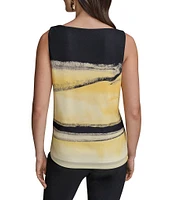 Donna Karan Printed Asymmetric Neck Sleeveless Top