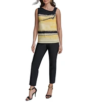 Donna Karan Printed Asymmetric Neck Sleeveless Top