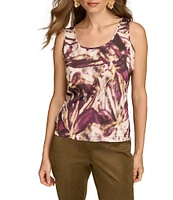 Donna Karan Printed Charmeuse Scoop Neck Cami Top