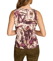 Donna Karan Printed Charmeuse Scoop Neck Cami Top