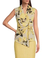 Donna Karan Printed Crepe Jersey Asymmetrical V-Neck Faux Wrap Top