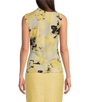Donna Karan Printed Crepe Jersey Asymmetrical V-Neck Faux Wrap Top