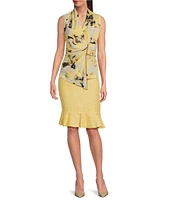 Donna Karan Printed Crepe Jersey Asymmetrical V-Neck Faux Wrap Top