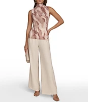 Donna Karan Printed Draped Mock Neck Straight Hem Sleeveless Top