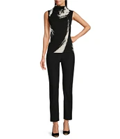 Donna Karan Printed Draped Mock Neck Sleeveless Top