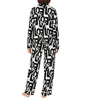 Donna Karan Printed Long Sleeve Notch Collar Knit Pant Pajama Set