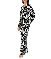 Donna Karan Printed Long Sleeve Notch Collar Knit Pant Pajama Set