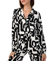 Donna Karan Printed Long Sleeve Notch Collar Knit Pant Pajama Set