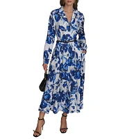 Donna Karan Printed Notch Collar Long Sleeve Belted Shirtdress