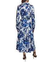 Donna Karan Printed Notch Collar Long Sleeve Belted Shirtdress