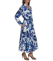 Donna Karan Printed Notch Collar Long Sleeve Belted Shirtdress