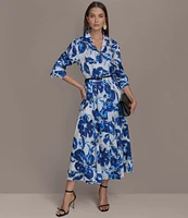 Donna Karan Printed Notch Collar Long Sleeve Belted Shirtdress