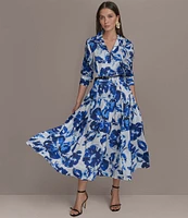 Donna Karan Printed Notch Collar Long Sleeve Belted Shirtdress