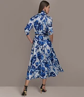 Donna Karan Printed Notch Collar Long Sleeve Belted Shirtdress