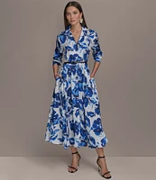 Donna Karan Printed Notch Collar Long Sleeve Belted Shirtdress