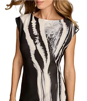 Donna Karan Printed Scuba Boat Neck Cap Sleeve Sheath Dress