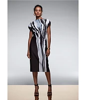 Donna Karan Printed Scuba Boat Neck Cap Sleeve Sheath Dress