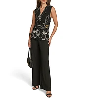 Donna Karan Printed Sleeveless Hardware Embellished Faux Wrap Top