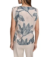 Donna Karan Printed V-Neck Cap Sleeve Top