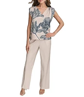 Donna Karan Printed V-Neck Cap Sleeve Top