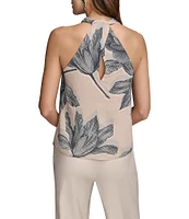 Donna Karan Printed V-Neck Sleeveless Halter Top