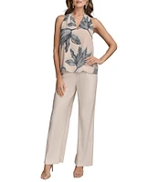 Donna Karan Printed V-Neck Sleeveless Halter Top