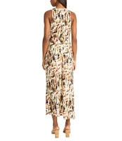 Donna Karan Printed Woven Cowl Neck Sleeveless Column Midi Dress