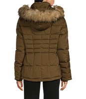 Donna Karan Quilted Faux Fur Hooded Long Sleeve Water Resistant Puffer Coat