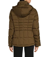 Donna Karan Quilted Faux Fur Hooded Long Sleeve Water Resistant Puffer Coat