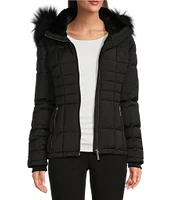 Donna Karan Quilted Faux Fur Hooded Long Sleeve Water Resistant Puffer Coat