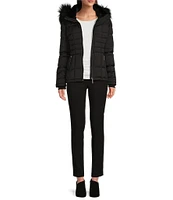 Donna Karan Quilted Faux Fur Hooded Long Sleeve Water Resistant Puffer Coat