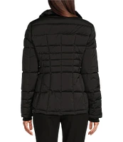 Donna Karan Quilted Faux Fur Hooded Long Sleeve Water Resistant Puffer Coat