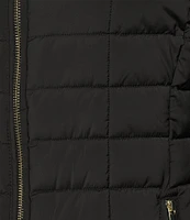 Donna Karan Quilted Faux Fur Hooded Long Sleeve Water Resistant Puffer Coat