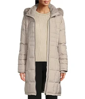 Donna Karan Quilted Puffer Faux Fur Hooded Zip Front Walker Coat